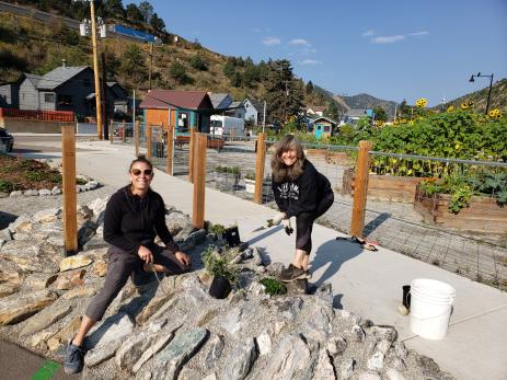 Volunteers planting the garden