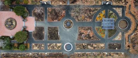 Aerial view of the Nadeau Garden  The Rock Garden is located in the circular stracture on the right.