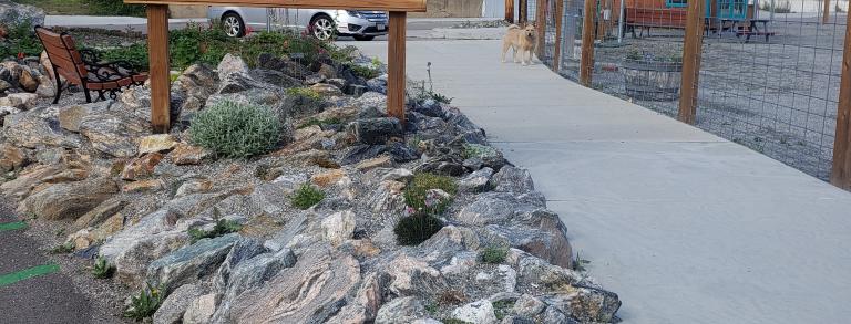 The completed crevice garden, topped with the garden sign